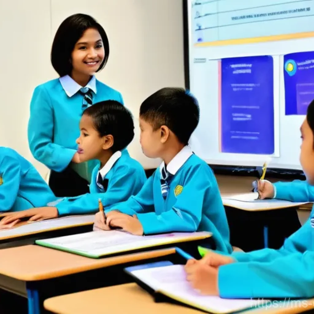 디지털 교육 혁신 - **"Transforming the Malaysian Classroom"**: A vibrant, modern Malaysian classroom filled with divers...