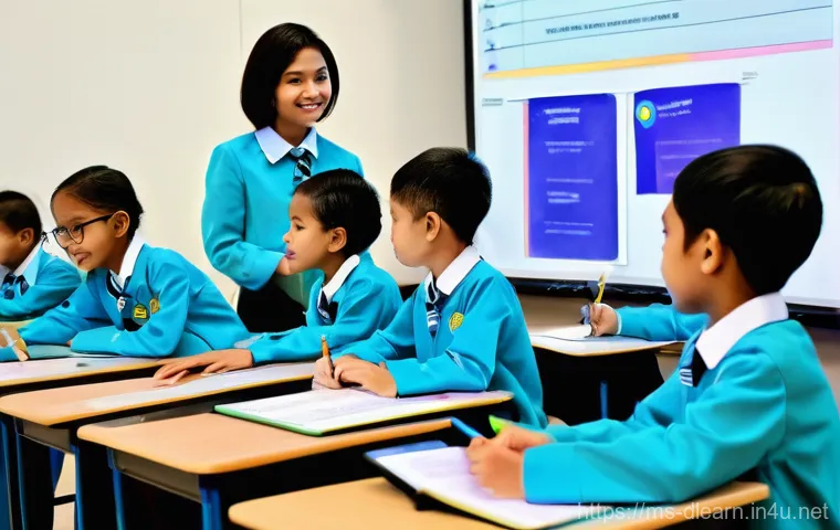 디지털 교육 혁신 - **"Transforming the Malaysian Classroom"**: A vibrant, modern Malaysian classroom filled with divers...