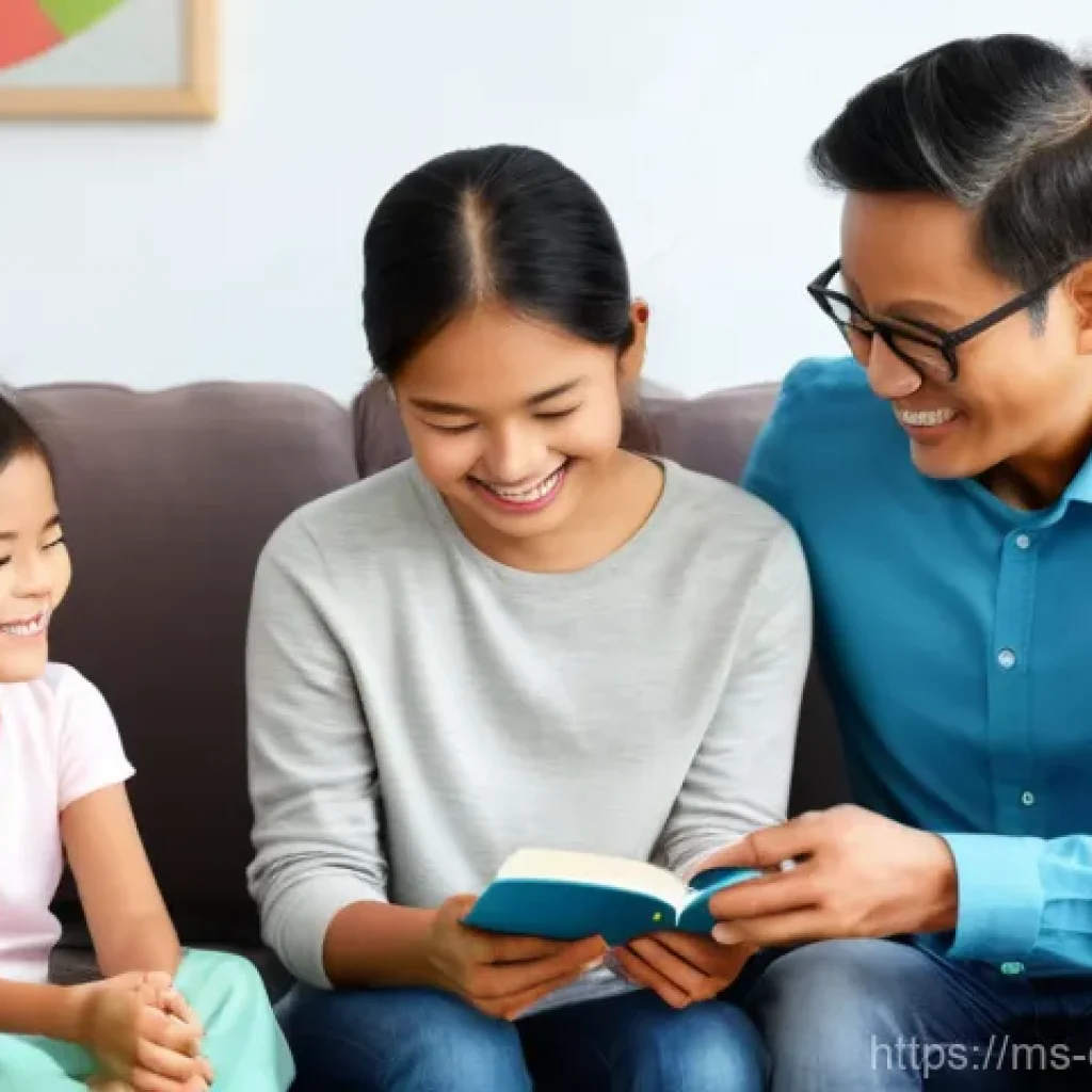 학습 성과 측정 - **Prompt:** "A vibrant illustration of a diverse Malaysian family in a cozy living room. A primary s...