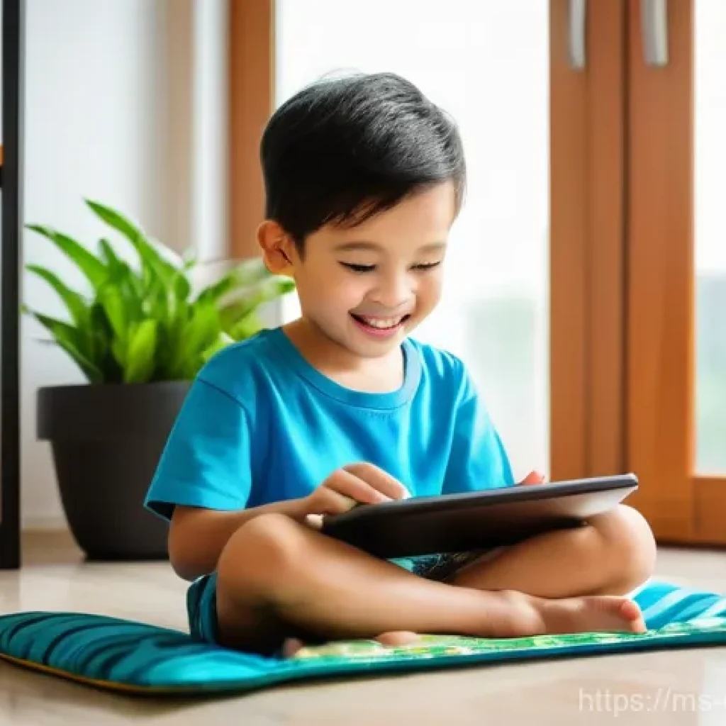 교육용 앱 - **Joyful Discovery with an Educational App in a Malaysian Home**
    A brightly lit, cozy living roo...