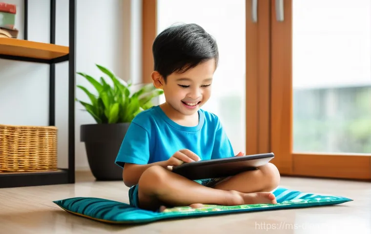 교육용 앱 - **Joyful Discovery with an Educational App in a Malaysian Home**
    A brightly lit, cozy living roo...