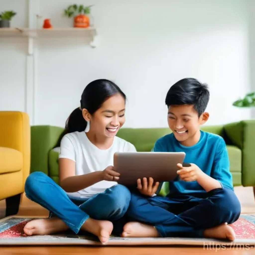 디지털 교육의 창의적 접근 - **Prompt 1: "Engaging Digital Learning at Home"**
A bright, wide-angle shot of a cozy living roo...