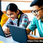 Home 15 디지털 학습의 교육 효과 분석 - A vibrant Malaysian digital classroom scene showing diverse students of various ethnic backgrounds a...