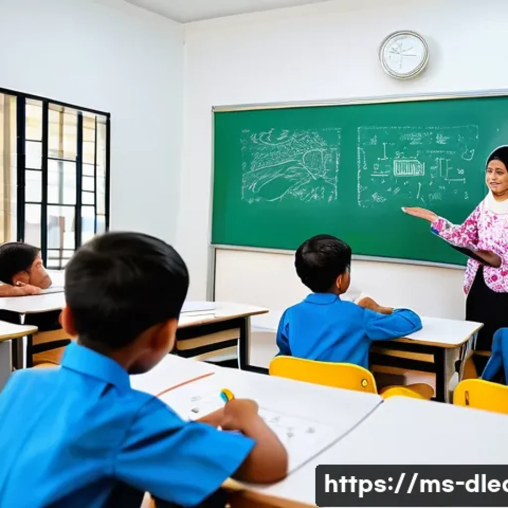 디지털 교육의 글로벌 트렌드 - A modern Malaysian classroom scene with diverse primary school students actively engaging with inter...