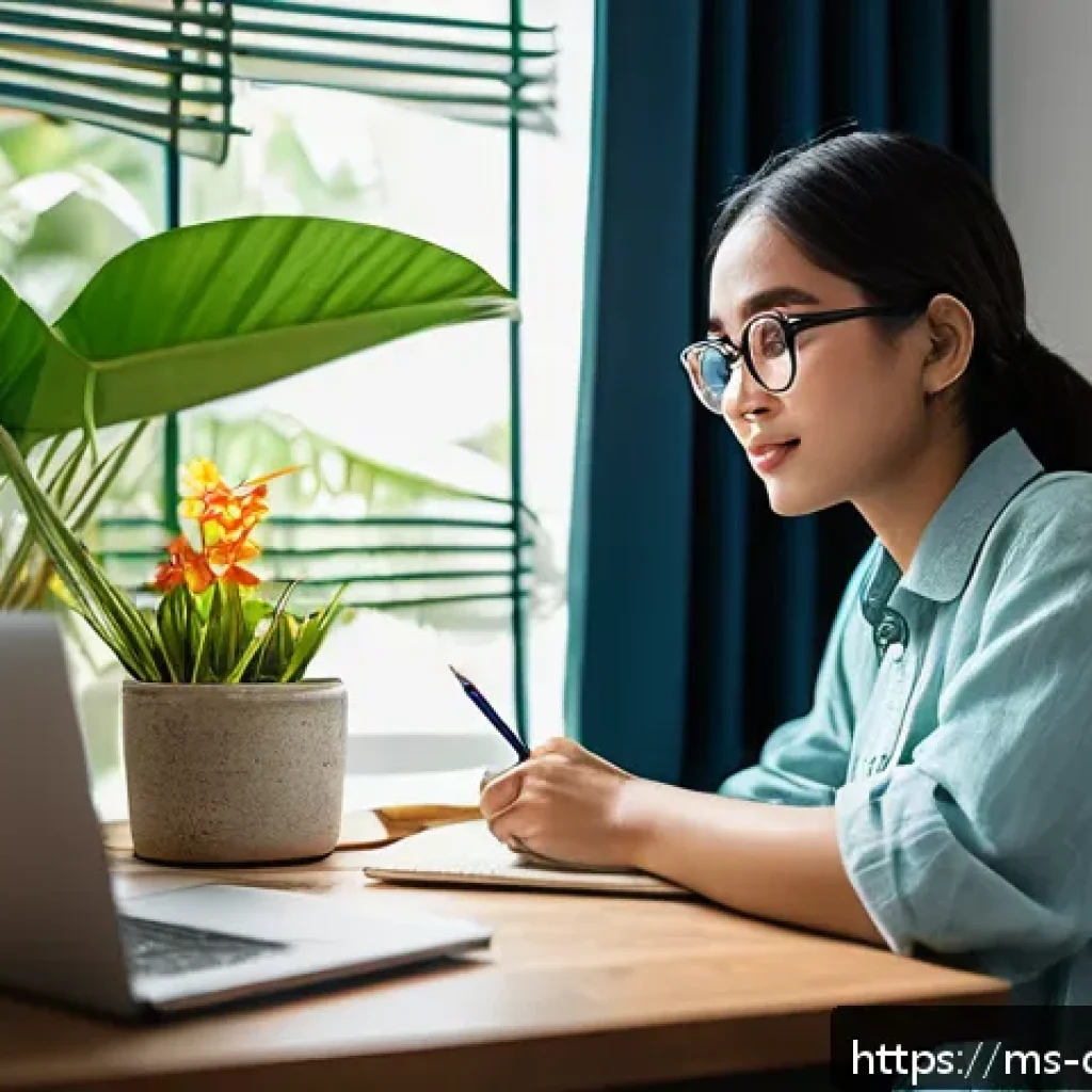 디지털 학습의 개인화된 방법 - A cozy home study corner in a modern Malaysian apartment, featuring a young Malay woman wearing casu...