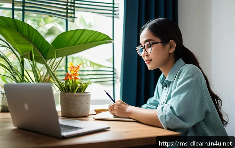 디지털 학습의 개인화된 방법 - A cozy home study corner in a modern Malaysian apartment, featuring a young Malay woman wearing casu...