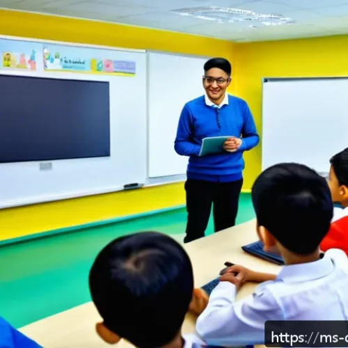 디지털 교육의 미래 변화 - A modern Malaysian classroom scene showing diverse students using digital learning platforms like Go...