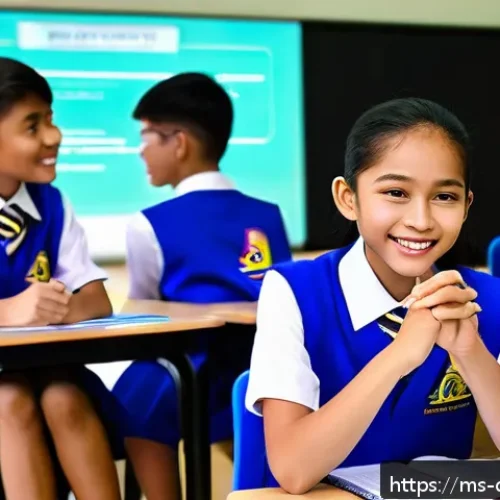 디지털 교수법 - A vibrant Malaysian classroom scene featuring diverse students aged around 13-15, actively engaged w...