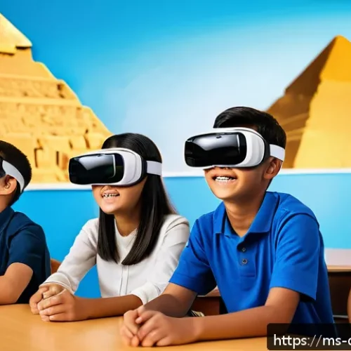 디지털 학습의 글로벌 트렌드 - A modern Malaysian classroom scene showing diverse students using virtual reality headsets to explor...