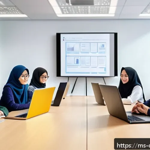 디지털 학습의 상호작용 - A vibrant virtual classroom scene showing a diverse group of Malaysian students attentively particip...