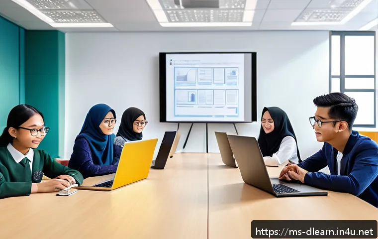 디지털 학습의 상호작용 - A vibrant virtual classroom scene showing a diverse group of Malaysian students attentively particip...