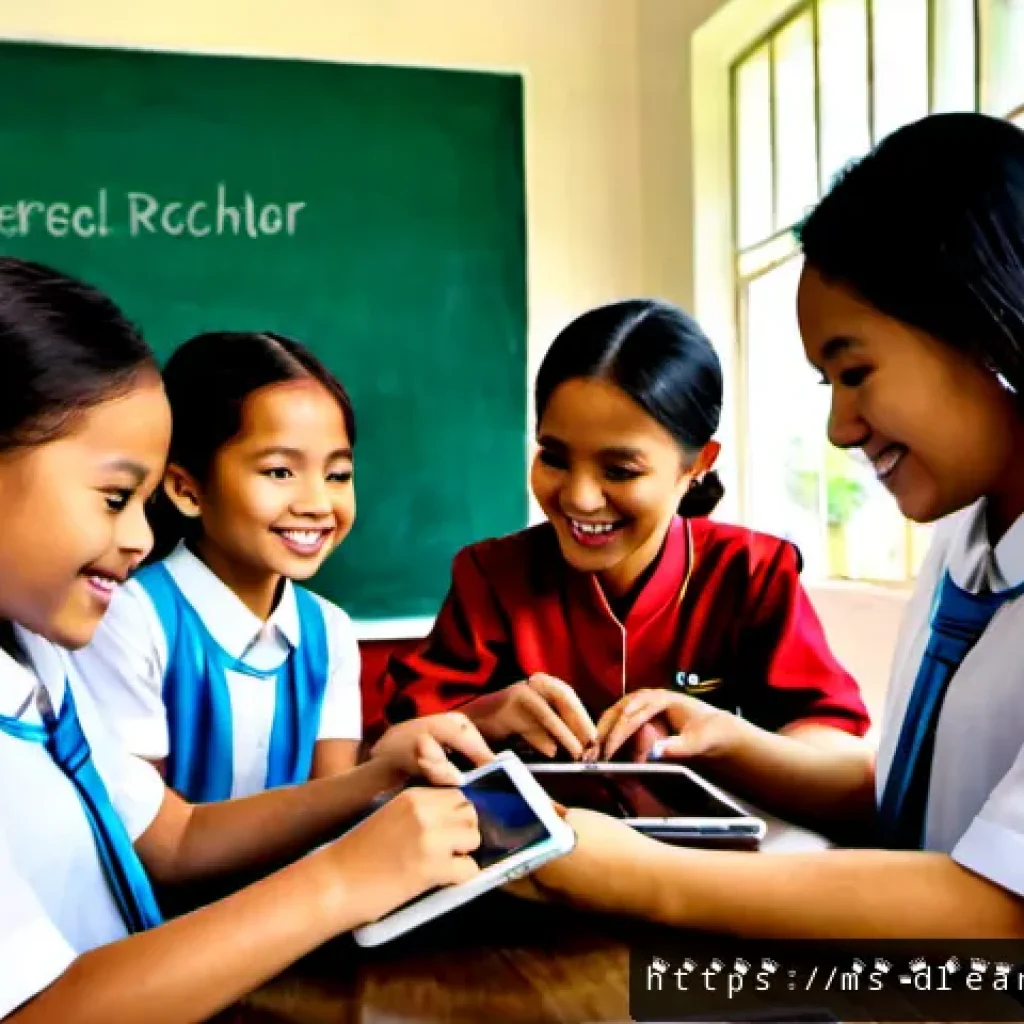디지털 학습의 성공 사례 - Photorealistic documentary-style scene of a successful digital learning class in a bright Malaysian ...