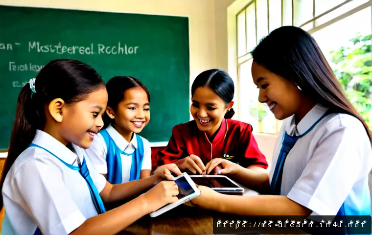 디지털 학습의 성공 사례 - Photorealistic documentary-style scene of a successful digital learning class in a bright Malaysian ...