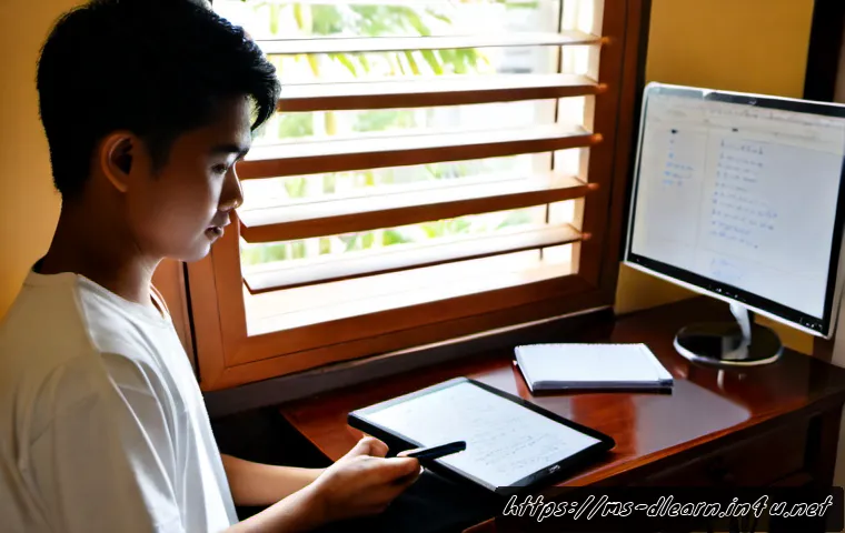 디지털 학습 스타일 - Photorealistic Malaysian university student using a tablet with a stylus at a clean wooden desk, spl...
